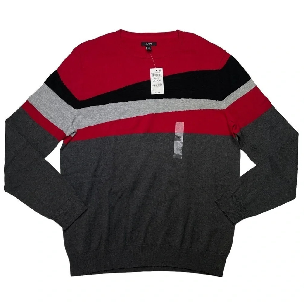 Alfani Novelty Table Jester Red Classic Fit Crewneck Mens Sweater Size Large